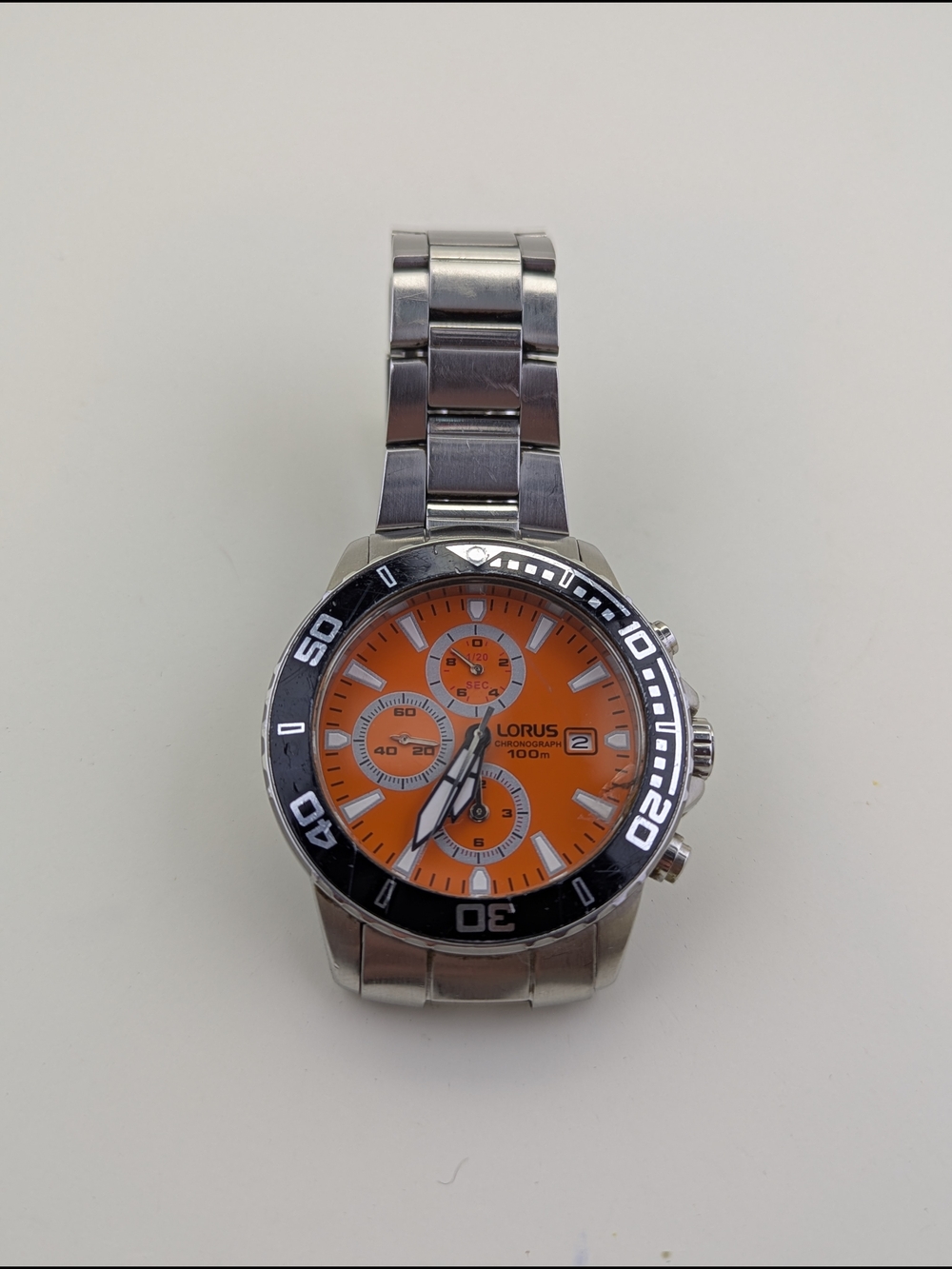 Lorus Orange Dial Stainless Steel Chronograph Watch